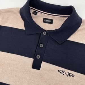 Buffalo David Bitton Men Striped Long Sleeve Polo Dad Sweater Navy Tan Small S/P